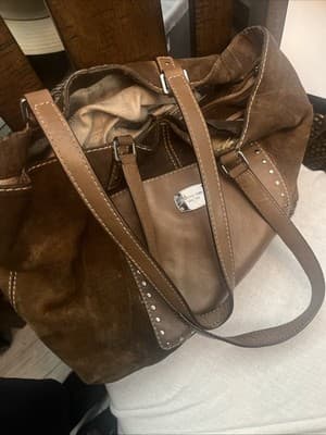 MICHAEL KORS "ASTOR" STUD BROWN LEATHER SUEDE LARGE SHOULDER TOTE MSRP $398 - Thumbnail 8