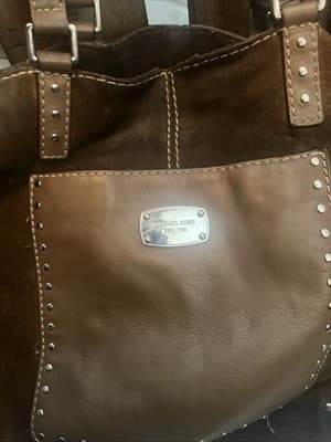 MICHAEL KORS "ASTOR" STUD BROWN LEATHER SUEDE LARGE SHOULDER TOTE MSRP $398 - Thumbnail 2