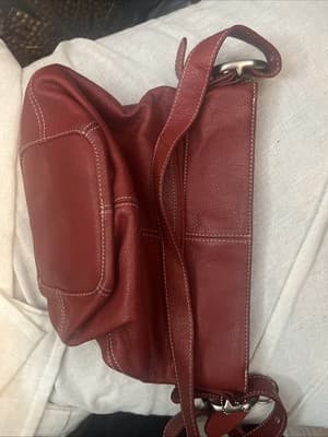 Rig And Co. Red Shoulder Bag For Women Leather And White Stitching - Thumbnail 4