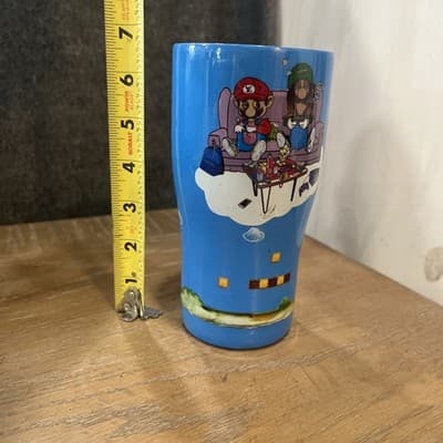 super mario stainless steel tumbler From Nintendo with Luigi Blue Cup No Lid - Thumbnail 7
