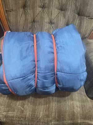Ozarke Trail Camping Adult Navy Puffer Sleeping Bag With Orange Zipper 33x77 - Image 1