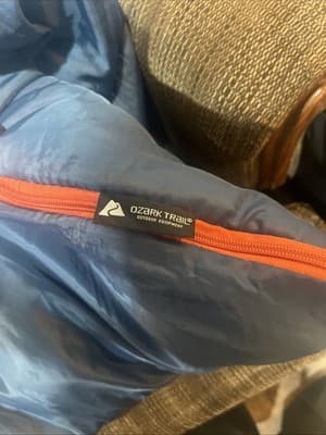 Ozarke Trail Camping Adult Navy Puffer Sleeping Bag With Orange Zipper 33x77 - Thumbnail 3