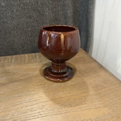 Art Pottery Dark Brown Wine Goblet 4 3/4" tall - Image 1