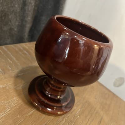 Art Pottery Dark Brown Wine Goblet 4 3/4" tall - Thumbnail 3