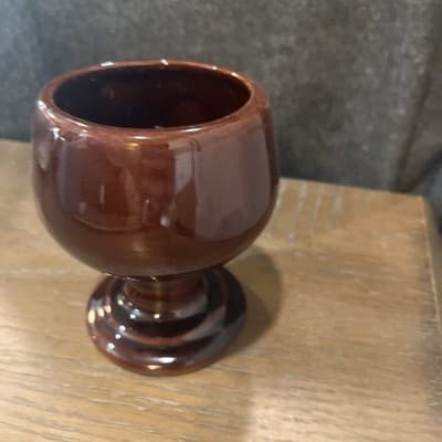 Art Pottery Dark Brown Wine Goblet 4 3/4" tall - Thumbnail 4