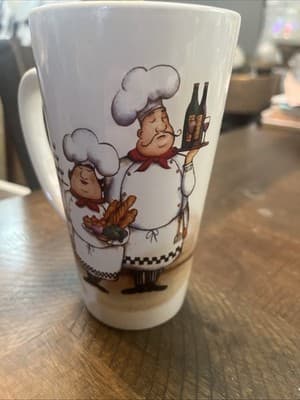 A Trisa Fat Chef Latte Cappuccino Tall 16 oz Coffee Mug Stoneware - Image 1