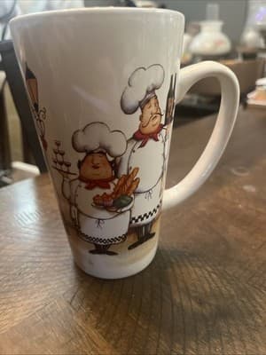 A Trisa Fat Chef Latte Cappuccino Tall 16 oz Coffee Mug Stoneware - Thumbnail 2