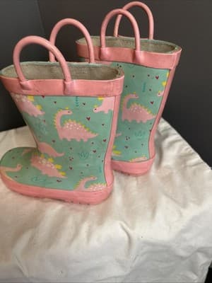 Pink Dinosaur Rain Boots Size 9/10 Kids Waterproof - Thumbnail 3