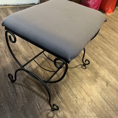 Vintage Italian Vanity Stool Bench Metal New Upholstery Original Paint 17x14 - Image 1