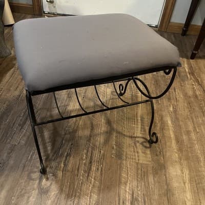 Vintage Italian Vanity Stool Bench Metal New Upholstery Original Paint 17x14 - Thumbnail 2