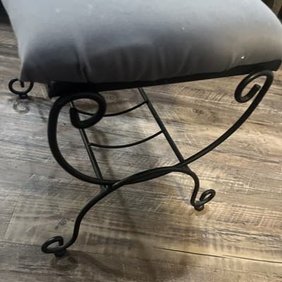 Vintage Italian Vanity Stool Bench Metal New Upholstery Original Paint 17x14 - Thumbnail 4