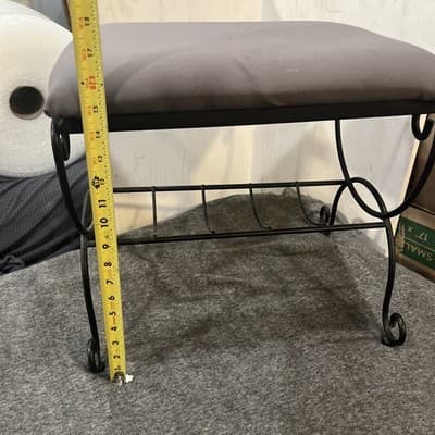 Vintage Italian Vanity Stool Bench Metal New Upholstery Original Paint 17x14 - Thumbnail 6