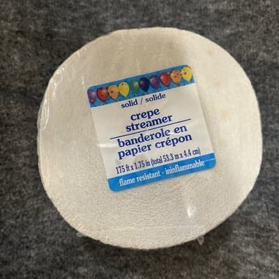 White PARTY CREPE PAPER STREAMERS 353506 1 Rolls/Pack 175ft long x 1.75" wide - Image 1