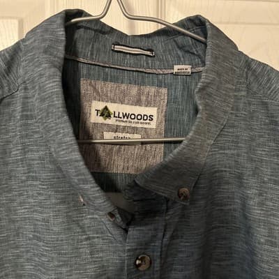 Men’s Tallwoods Stretch Green Dress T Shirt 2XL BUTTON UP WITH POCKET - Thumbnail 2