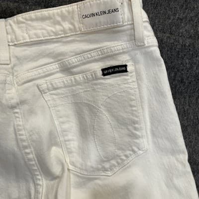 Women’s Calvin Klein White Jeans 30 X32 CKJO11 Skinny Mid Rise With Pockets - Thumbnail 6