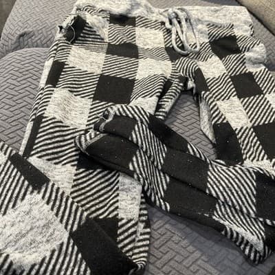 George Women’s Sweatpants Size large With Elastic Ankles Black An Grey Checkered - Thumbnail 2