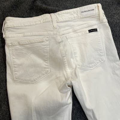 Women’s Calvin Klein White Jeans 30 X32 CKJO11 Skinny Mid Rise With Pockets - Thumbnail 7