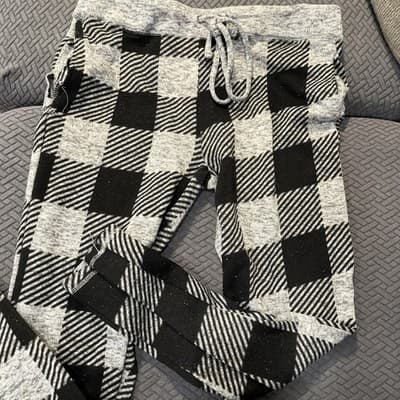 George Women’s Sweatpants Size large With Elastic Ankles Black An Grey Checkered - Image 1