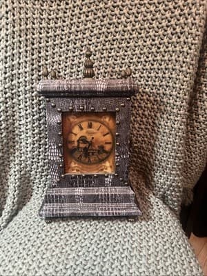Borghesani Vintage Clock SnakeSkin Look Bronze Accents & Cubby - Image 1