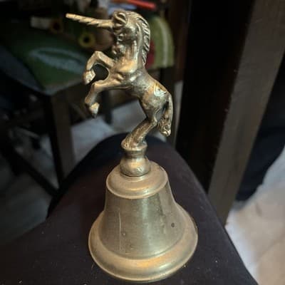 Antique Vintage BRASS Magic UNICORN Shiny Seiden Dinner Bell UNIQUE ESTATE ❤️ - Image 1