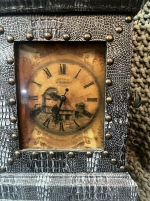 Borghesani Vintage Clock SnakeSkin Look Bronze Accents & Cubby - Thumbnail 2