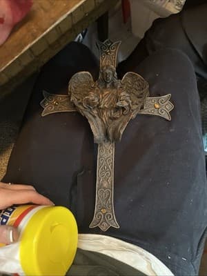 Ornate Cross With Angel Crucifix cross wall hanging hand painted Anita Spero - Image 1