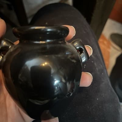 Oriental Vase Black Ceramic Hand Painted vintage approx 5 inches tall Asian - Thumbnail 2