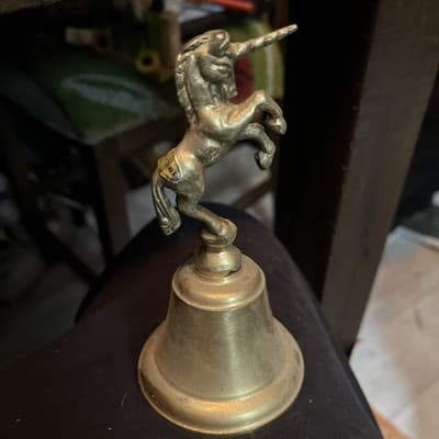 Antique Vintage BRASS Magic UNICORN Shiny Seiden Dinner Bell UNIQUE ESTATE ❤️ - Thumbnail 2