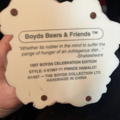 Boyds Bears & Friends Prince Hamalot 1997 Celebration Edition Collectible - Thumbnail 3