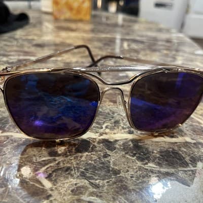Gold Framed Vintage Aviator Blue Lens Sundglasses - Image 1