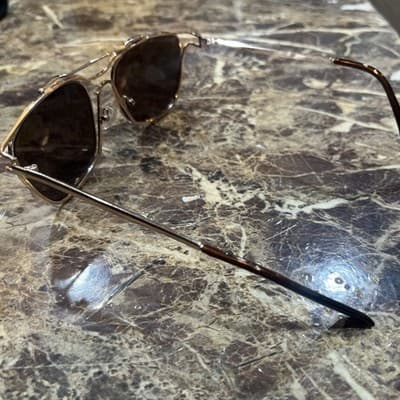 Gold Framed Vintage Aviator Blue Lens Sundglasses - Thumbnail 3