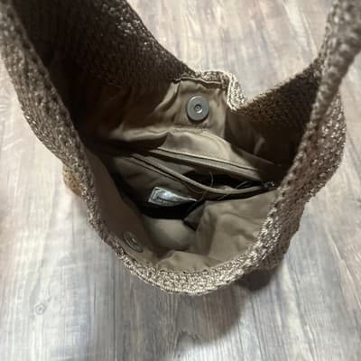 Women’s Beige Knit Jacqueline Ferrar Shoulder Bag Snap Close - Thumbnail 2