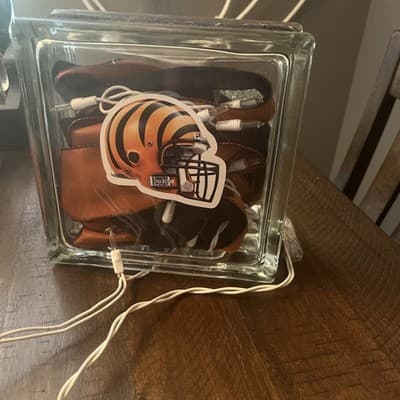 Bengals Glass Frame Light Up Decor With Helmet And Bengals Logo - Image 1