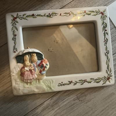 Beatrix Potter Rabbits in The Snow Peter Rabbit Picture Frame 5x7 Hand Painted - Image 1