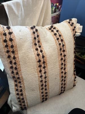 Huntington Homes Decorative Pillow 20”x 20 Inch Cotton And Polyester Beige Boho - Image 1