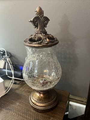 Decorative glass jar 13.5” Tall X 5” Wide Glass Center With Brass Top & Bottom - Image 1