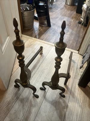 Vintage Set Of Brass and Iron Fireplace Andirons - Image 1