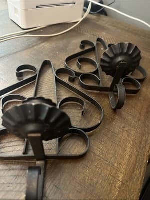 Pair Vintage Spanish Style Black Scrolled Iron Wall Sconces Wall Candle Holders - Thumbnail 3