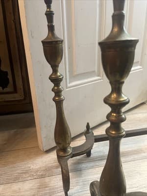 Vintage Set Of Brass and Iron Fireplace Andirons - Thumbnail 6