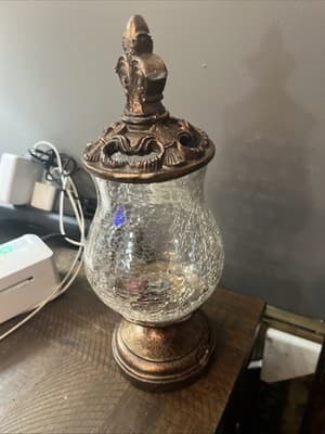 Decorative glass jar 13.5” Tall X 5” Wide Glass Center With Brass Top & Bottom - Thumbnail 5