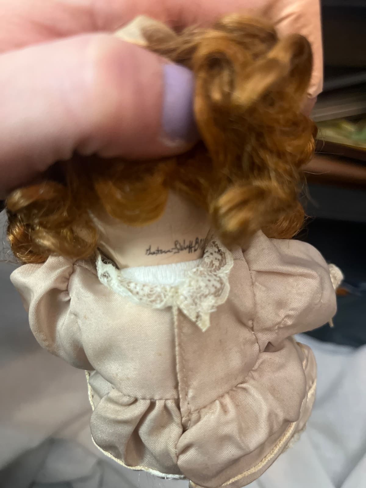 Gustave F. Wolff 9” porcelain doll red hair hand painted signed on neck - Thumbnail 4