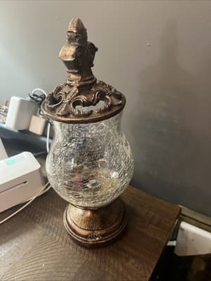 Decorative glass jar 13.5” Tall X 5” Wide Glass Center With Brass Top & Bottom - Thumbnail 6