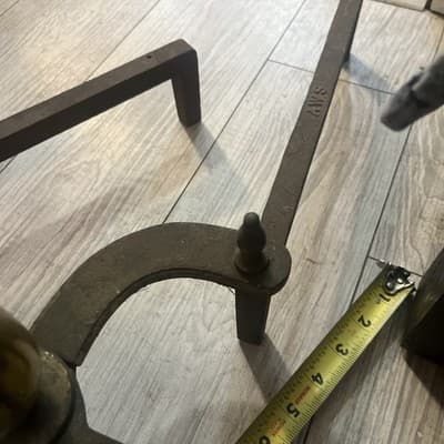 Vintage Set Of Brass and Iron Fireplace Andirons - Thumbnail 5