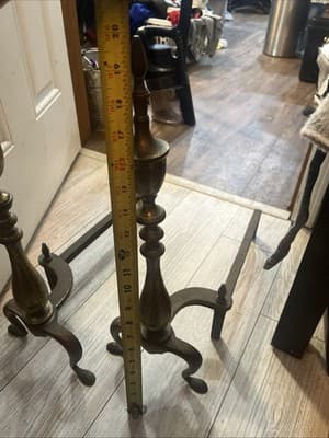 Vintage Set Of Brass and Iron Fireplace Andirons - Thumbnail 3