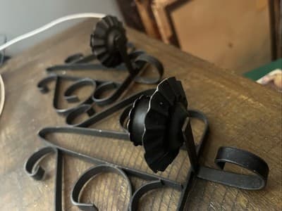 Pair Vintage Spanish Style Black Scrolled Iron Wall Sconces Wall Candle Holders - Thumbnail 4