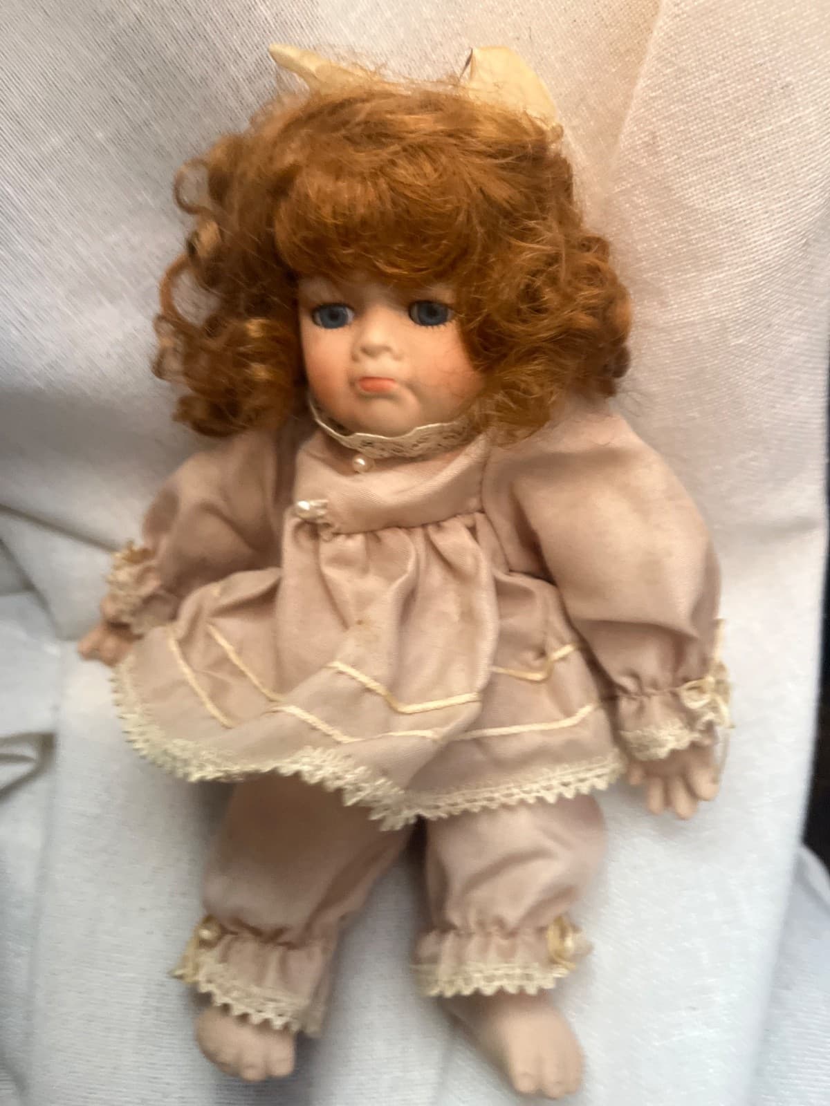 Gustave F. Wolff 9” porcelain doll red hair hand painted signed on neck - Thumbnail 2