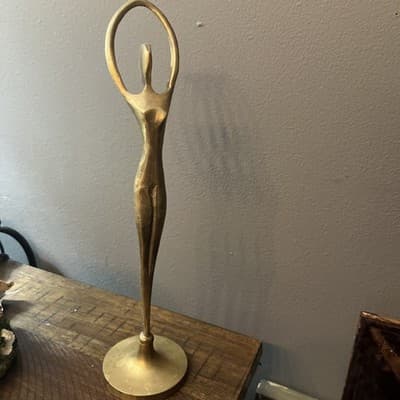 Vintage Brass Nude Ballerina Woman Statue Figurine Sculpture Art Decor 11 1/2" - Image 1
