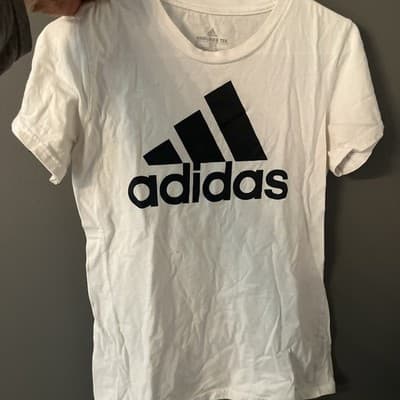 Adidas White Women’s Small Crewneck Activewear Shirt With Black Logo - Image 1