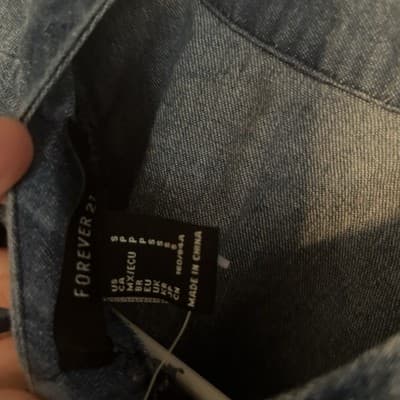 Forever 21 Small Denim Ruffled Back Zipper Long Sleeve Shirt - Thumbnail 3