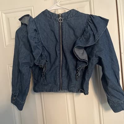 Forever 21 Small Denim Ruffled Back Zipper Long Sleeve Shirt - Thumbnail 2